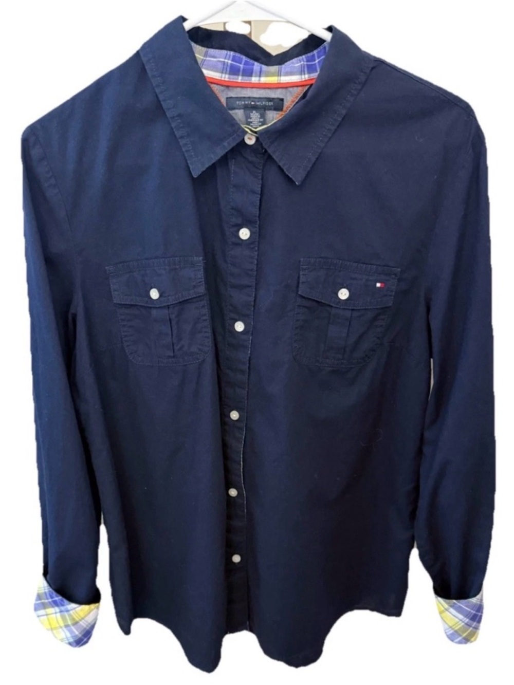 Tommy Hilfiger Women’s Navy Button-Down Long Sleeve Shirt Sz XL